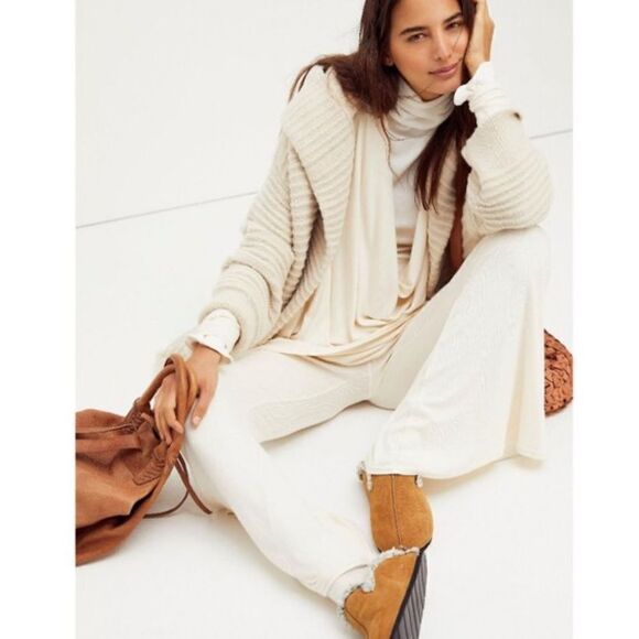 Free People Romy Ribbed Bell Bottom Draped Sweater Set Ivory XS - Picture 2 of 13